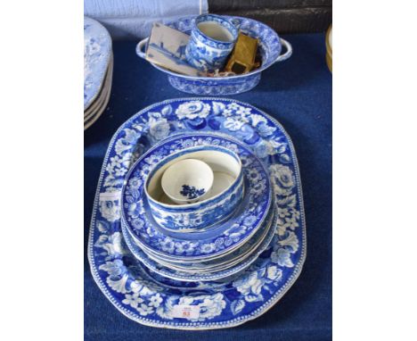 Collection of 18th and 19th century blue and white pottery and porcelain including a Delft tile, a Worcester birds in branche