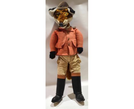 Large modern doll in the form of a fox wearing hunting pink and riding boots, 81cm high