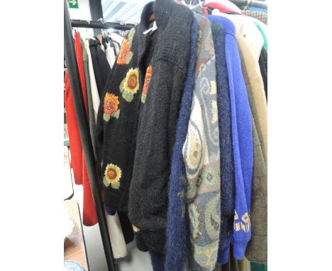 Six vintage ladies chunky knit cardigans in a variety of sizes and styles.