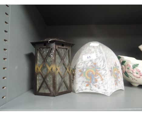 Two vintage light shades one marble effect with print