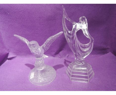 Two vintage glass figures in a Sweedish style owl and maiden