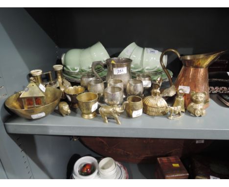 A selection of vintage brass and similar figures and decorations