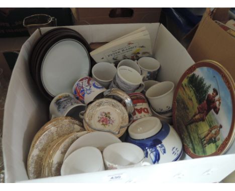 A box of mixed ceramics including part tea service