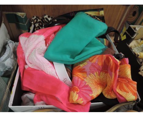 A selection of ladies vintage belts, handkerchiefs and head scarves
