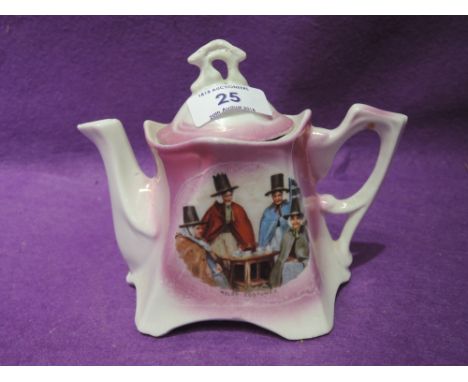 A vintage ceramic tea pot for one with lustre glaze depicting Welsh Costumes