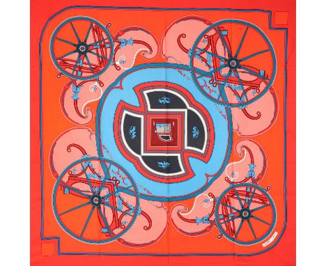 HERMÈS 140 Schal "WASHINGTON CARRIAGE", by Caty Latham, Entwurf erstmals erschienen 1979. Akt. NP.: 1.180,-€. Kaschmir- und S