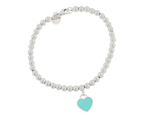 TIFFANY & CO Armkette "RETURN TO TIFFANY", akt. NP.: 320,-€. Sterlingsilber Kugelkette mit Herzanhänger in Tiffany Blue Email