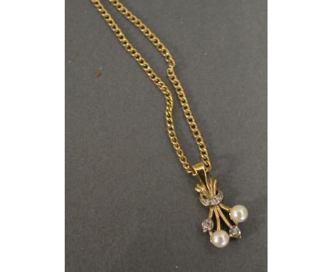 A 9ct Gold Diamond and Pearl Set Pendant, together with a 9ct gold neck chain