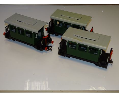 G Scale Model Railways: A group of four wheel coaches by PLAYMOBIL - one with modified couplings - F/G