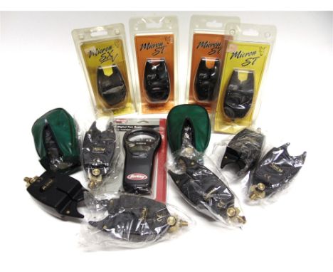 A QUANTITY OF FISHING ACCESSORIES to include: Berkley scales, John Wilson bite alarms, and Fox Micron St alarms