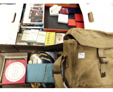 ASSORTED COLLECTABLES  comprising a British army webbing signals satchel, dated 1945; cigarette cards; empty cigarette packet