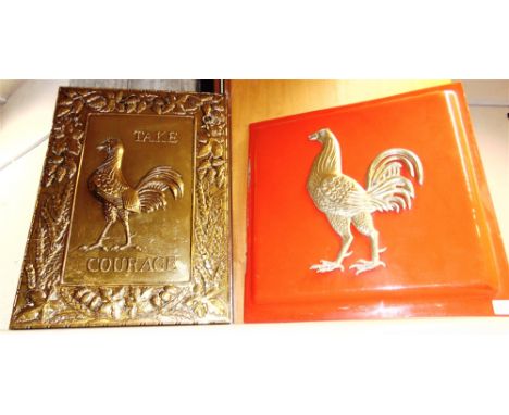ASSORTED BREWERIANA  comprising a Courage embossed brass plaque, 'Take Courage', the cockerell trademark within a border of b