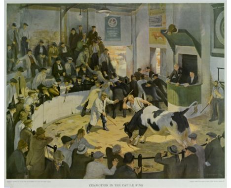 AFTER JAMES BATEMAN, A.R.A. 'Commotion in the Cattle Ring' Banbury Cattle Market, colour print, 48 x 56cm