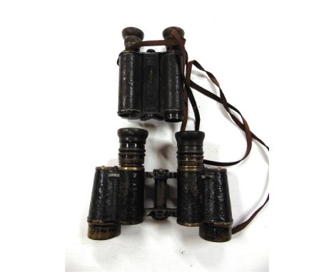 A PAIR OF HUNSICKER & ALEXIS BINOCULARS  with service issue arrow marks, uncased; and a pair of Ross binoculars (one distant 