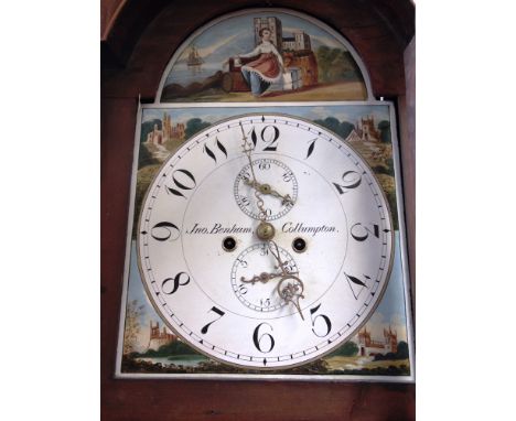 A 19TH CENTURY LONGCASE CLOCK WITH 8-DAY MOVEMENT  the enamel dial with painted decoration to the break arch and spandrels, s