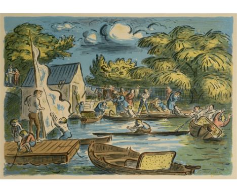 AFTER EDWARD ARDIZZONE (BRITISH, 1900-79)  'On the Pond', colour lithograph, published by The Curwen Press, 35.5cm x 49.5cm.