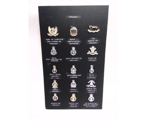 ASSORTED BRITISH ARMY CAP BADGES  and a small quantity of other insignia, mounted to twenty-two cards of varying sizes, (appr