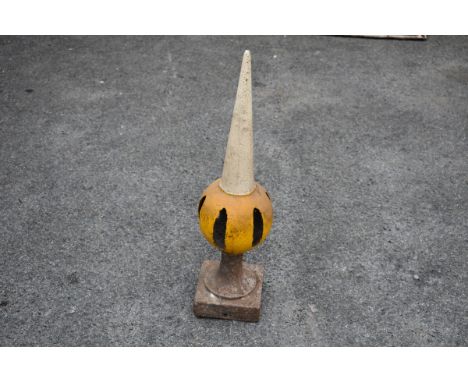 Railwayana - cast iron " Distant " yellow painted ball &amp; spike finial. 