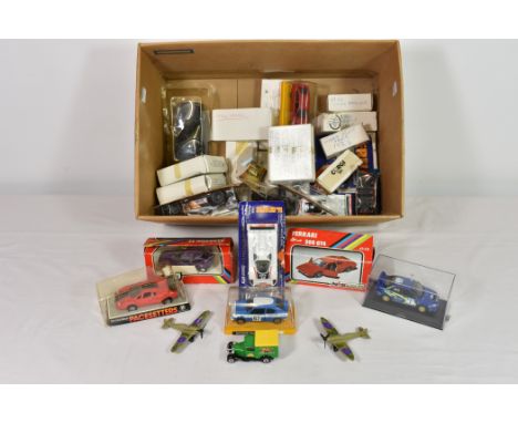 A collection of vintage die-cast vehicles to include boxed Tonka/Polistil Spitfires and Hurricanes, together with various oth