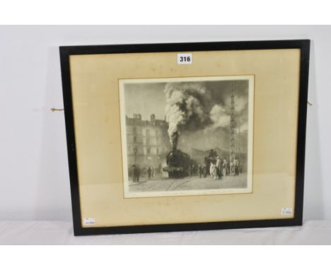 Herbert Bairstow, FRPS (British, early 20th century)" The Paris-Dieppe Express ", bromoil print of a steam locomotive, signed