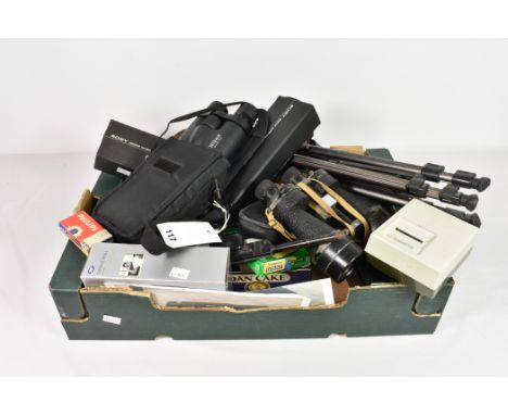 A pair of cased Nikon 8 x 42 binoculars plus other items to include camera tripod, Fujifilm instant camera, microphones, air 