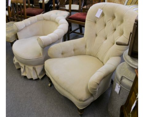 A 1920's Victorian button back long armchair, together with tub chair (2) 