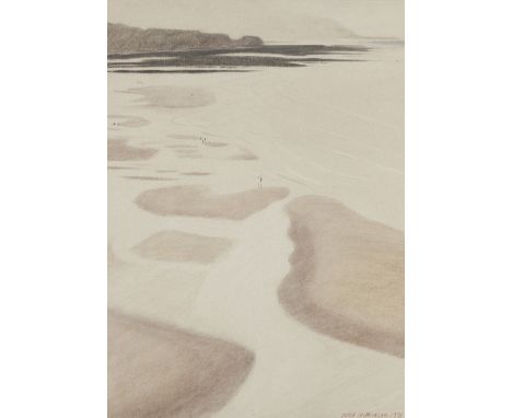 DEREK H WILKINSON (1929-2001) CONTE AND PASTEL  'Beach'  Signed and dated 1971, titled to label verso 24" x 17" (61cm x 43.2c