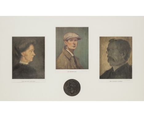 •L. S. LOWRY (1887 - 1976) SET OF THREE ARTIST SIGNED LIMITED EDITION COLOUR PRINTS AND A BRONZE CIRCULAR PLAQUE 'Self Portra