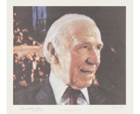HAROLD RILEY (1934) PRINT OF A COLOUR PHOTOGRAPH 'Portrait of Sir Matt Busby, C.B.E. at Old Trafford' Signed in pencil by him