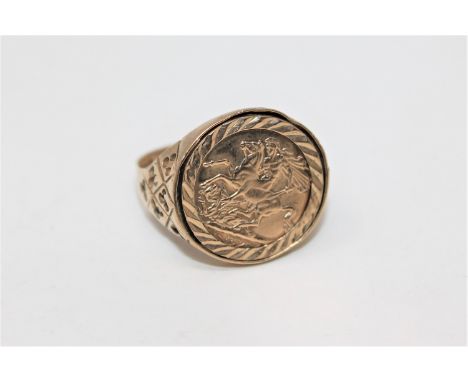 A 9ct gold ring set with a coin stamped 9ct CONDITION REPORT: 4.1g