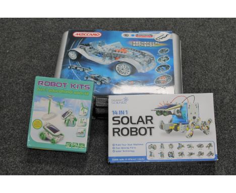 A cased Meccano special edition construction set, Smart Science 14 in 1 solar robot and one other solar robot power kit 