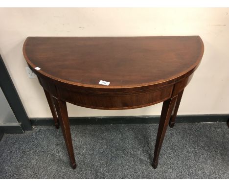 A 19th century inlaid mahogany demi-lune card table, width 91cm