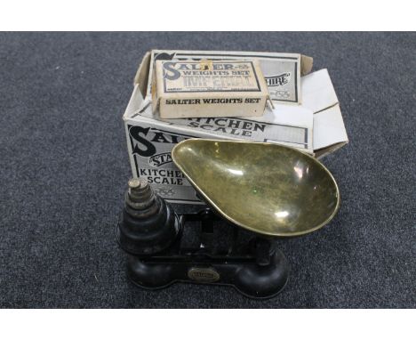 A set of Salter Staffordshire kitchen scales with weights 