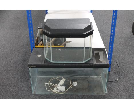 Two glass vivariums (one with heat lamp and mat) 
