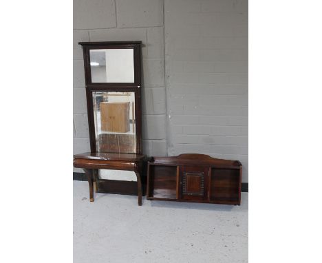 An antique mahogany wall shelf plus one further fitted a cupboard 
