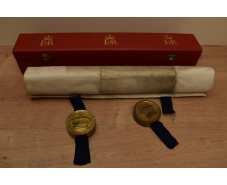 Manuscript. Vellum Document. Grant of Arms. Dated 1854. Relating to the Sparrow family of Blackburn and Henry Charles Duke of