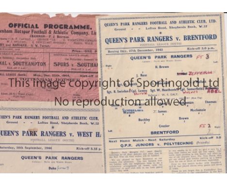 QPR       Four programmes for FL South matches: Two single sheet programmes at Rangers v Brentford 27/12/1943, slightly trimm