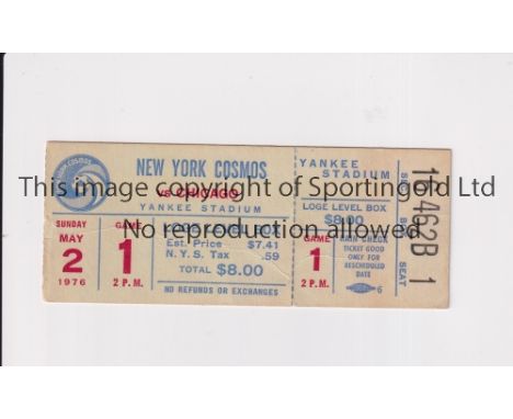 NEW YORK COSMOS V CHICAGO 1976 / PELE         Ticket for the North American League match at the Yankee Stadium, USA 2/5/1976,