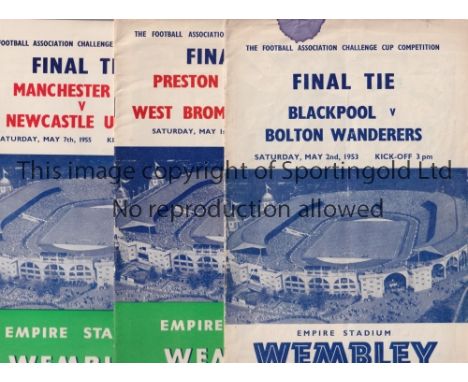 FA CUP FINALS     Eleven programmes: 1953, slightly creased and ink stain at the top, 1954, 1955 X 2, one has team changes an