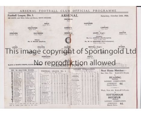 ARSENAL / INAUGURATION OF THE EAST STAND       Programme for the home League match v Grimsby Town 26/10/1936, slight horizont