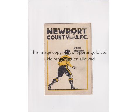 1939 NEWPORT COUNTY V TOTTENHAM HOTSPUR TRUNCATED SEASON   Very scarce programme for the match between Newport and Tottenham 