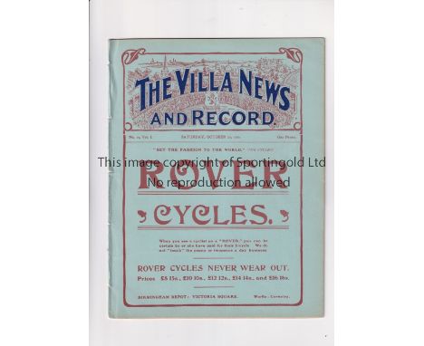 ASTON VILLA V MIDDLESBROUGH 1906        Programme for the League match at Aston Villa 27/10/1906, ex-binder with original cov