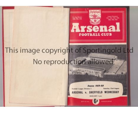 ARSENAL      Bound volume of home programmes with red and white hardback covers for season 1959/60 including 30 programmes, 2