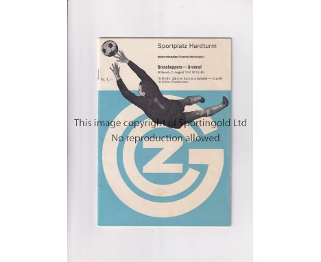 ARSENAL      Programme for the away Friendly v Grasshoppers 2/8/1972.      Good