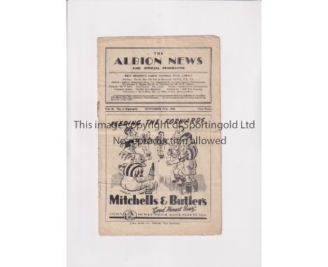 1948 WEST BROMWICH ALBION V TOTTENHAM HOTSPUR   Programme for the match at West Brom on 11/9/1948. Fold and rusty staple.   F