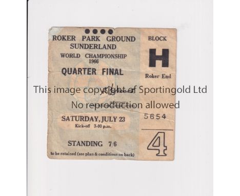1966 WORLD CUP SUNDERLAND      Ticket for the Quarter-Final USSR v Hungary 23/7/1966, creased, slightly worn and slightly dis