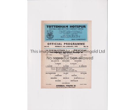 TOTTENHAM HOTSPUR V ARSENAL 1970     Single sheet programme for the FA Youth Cup tie at Tottenham 5/1/1970, slightly creased.