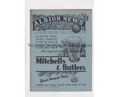TOTTENHAM HOTSPUR     Programme for the away League match v West Bromwich Albion 24/9/1938, slightly creased.     Generally g