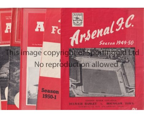 LONDON SENIOR CUP FINALS AT ARSENAL F.C.      Eight programmes: 1950, 1951, 1952, 1954, 1955, folded, slight tears and tape i