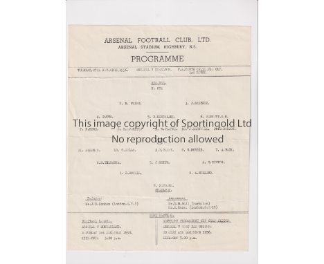 ARSENAL     Single sheet programme for the home FA Youth Cup tie v Charlton Athletic 27/11/1956, slightly creased.     Genera